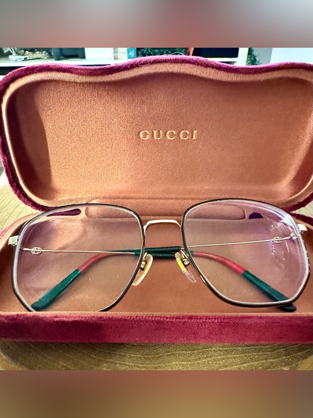 Gucci Black & Gold Frame Oversized Eyeglass Frame (GG0396O)
